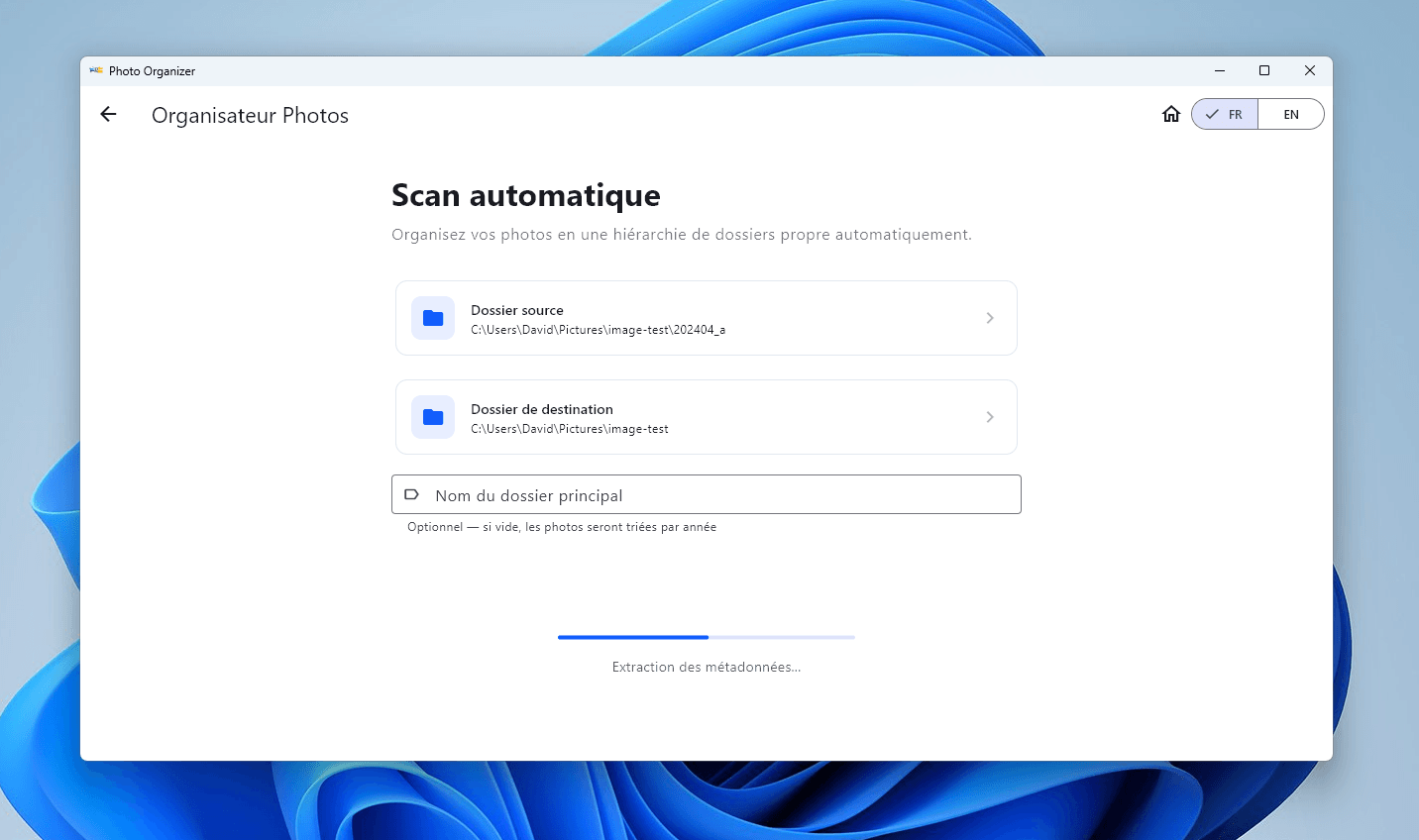 Scan en cours avec Photo Organizer